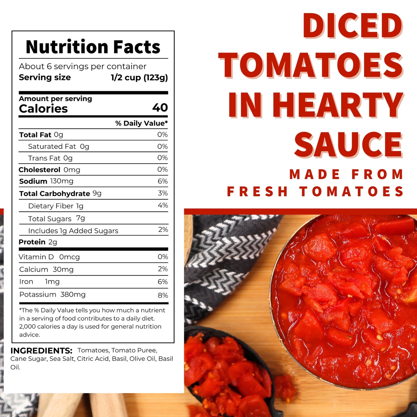 Diced Tomatoes in Hearty Sauce, 28 oz.